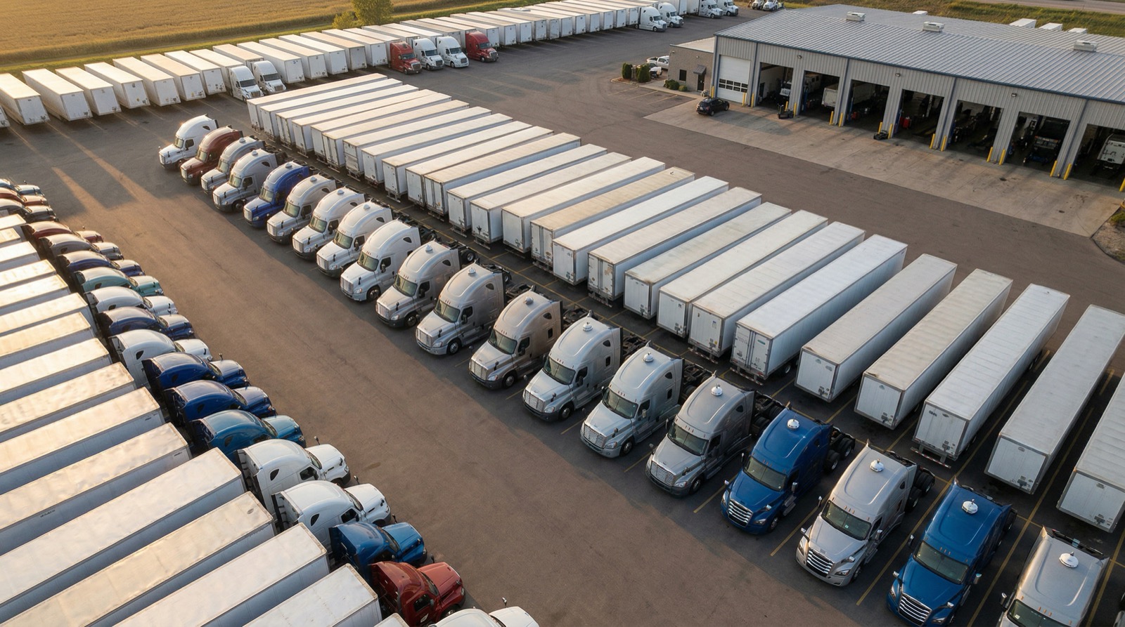 Aerial view of a fleet truck yard